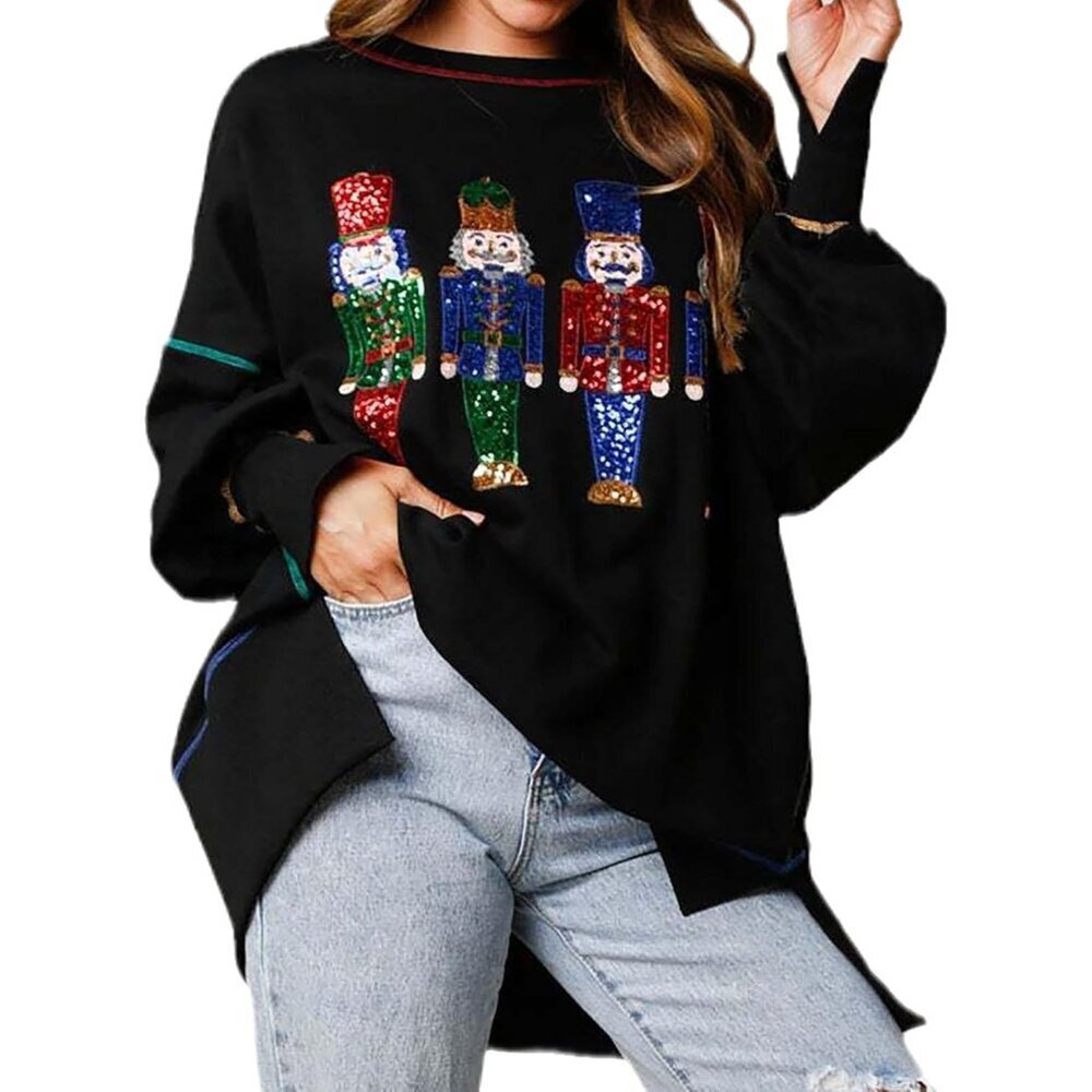 Women's Christmas Sweatshirts Cotton Santa Graphic Long Sleeve Hoodie Pullover - Picture 2 of 6